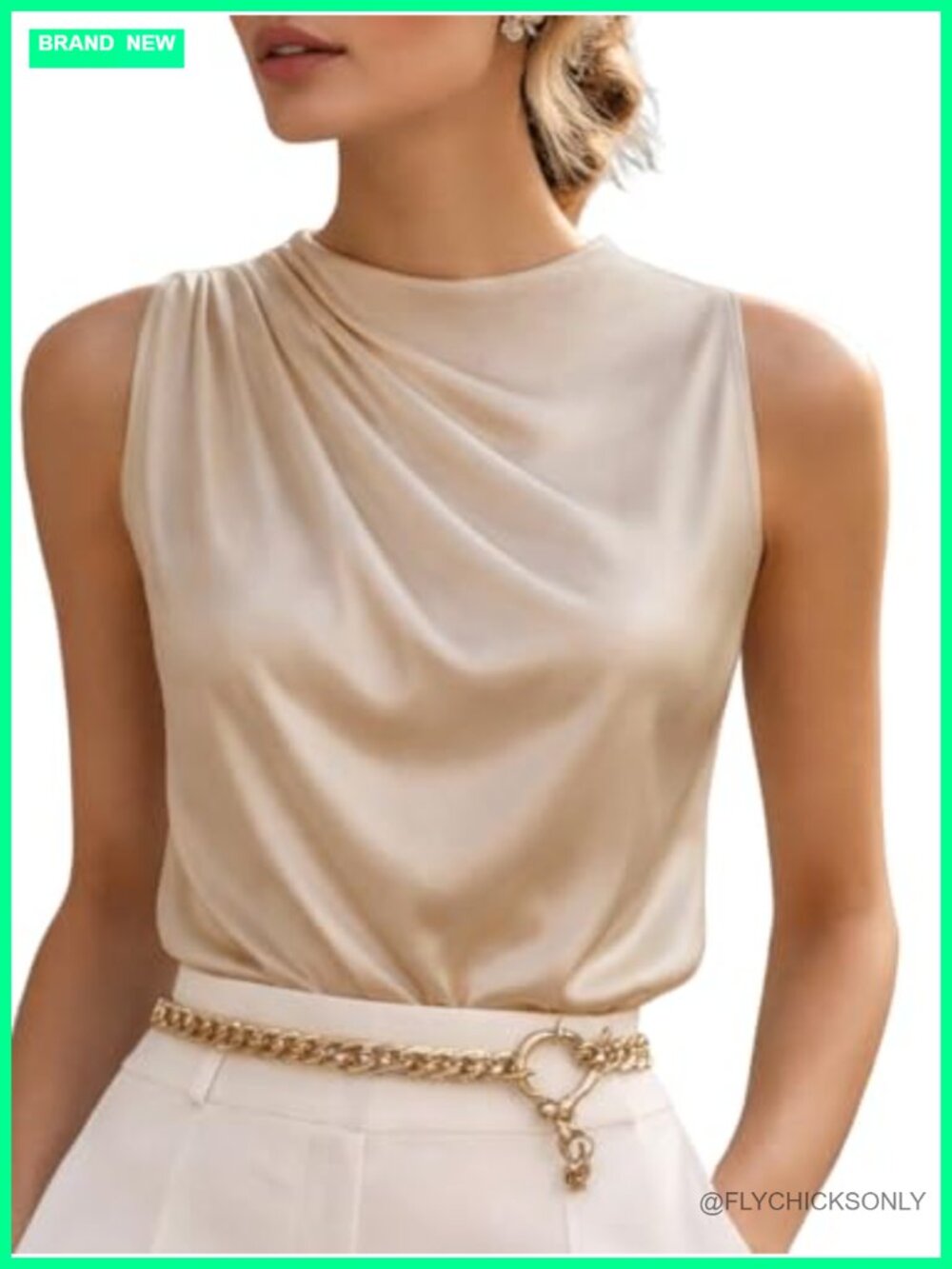 Satin Ruched Dressy Sleeveless Tank Blouse